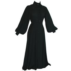 Ossie Clark for Radley Romantic Black Moss Crepe Bishop Sleeve Gown Maxi Sz 36 