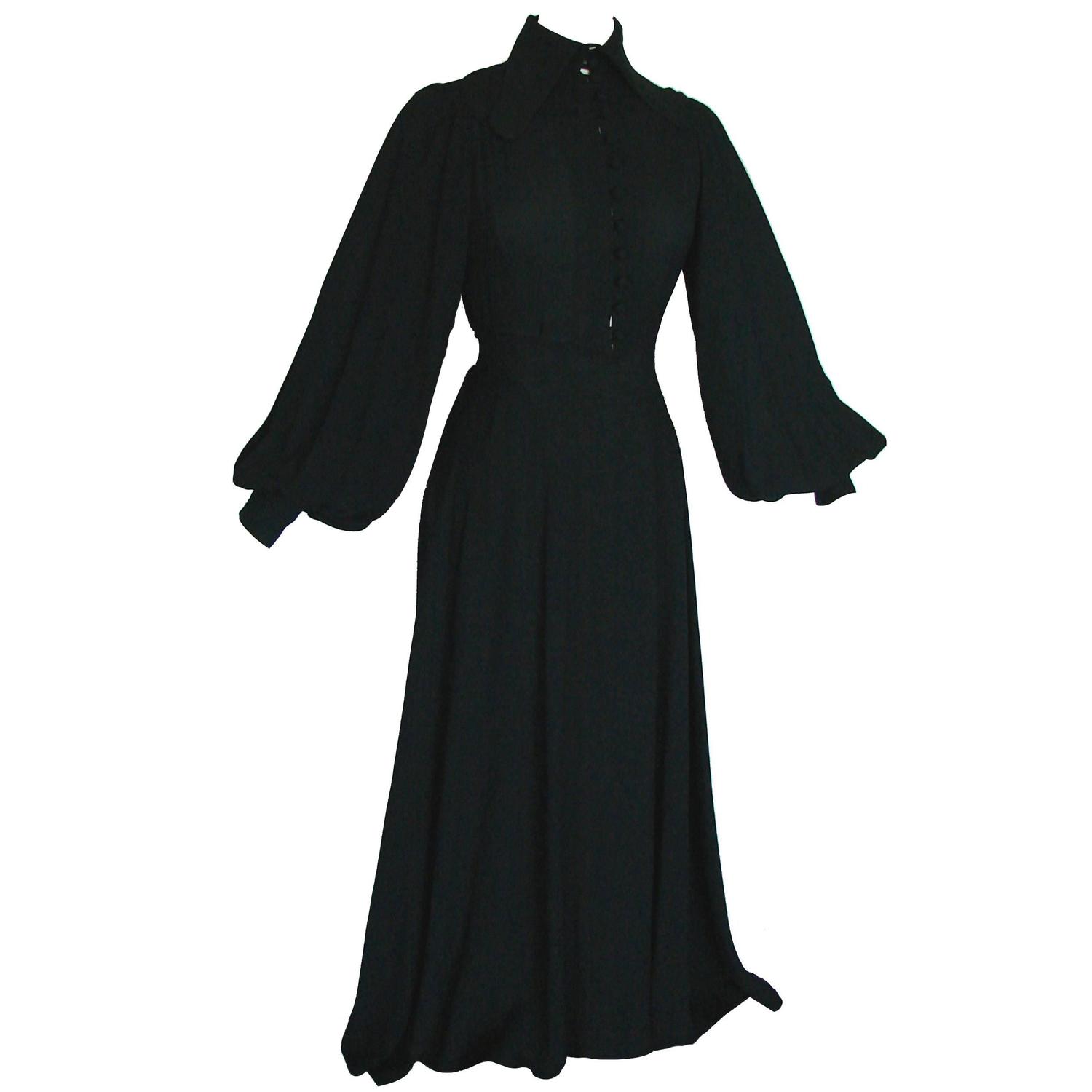 Ossie Clark for Radley Romantic Black Moss Crepe Bishop Sleeve Gown ...
