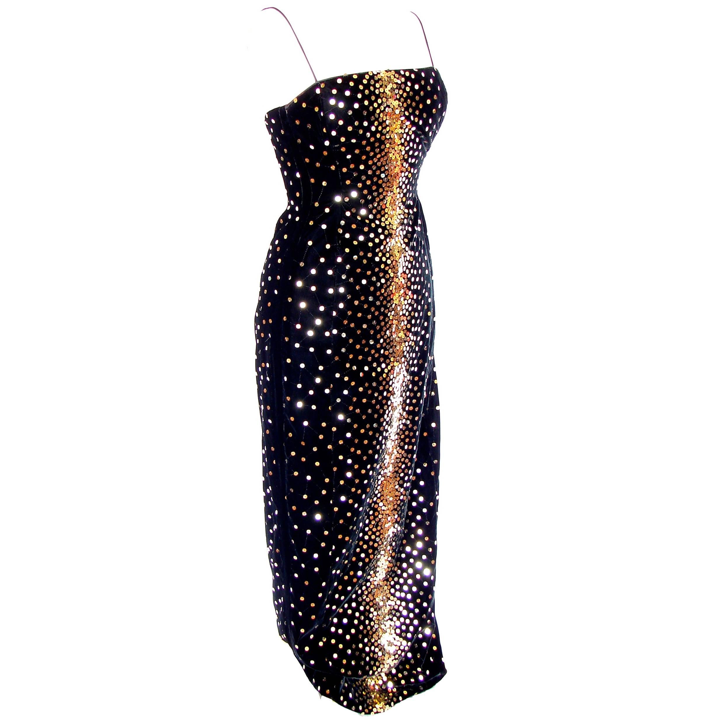 Morton Myles Black Evening Gown with Sparkling Sequins Size 4 1980s