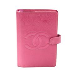 Vintage Chanel Pink Caviar Leather 6 Rings Large Agenda Cover