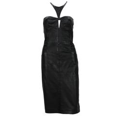 Tom Ford for Gucci 2004 Collection Black Leather Cocktail Dress 44