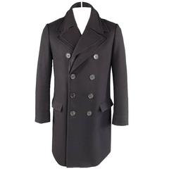 NEIL BARRETT 40 Black Wool Blend Double Breasted Stacked Double Lapel Coat