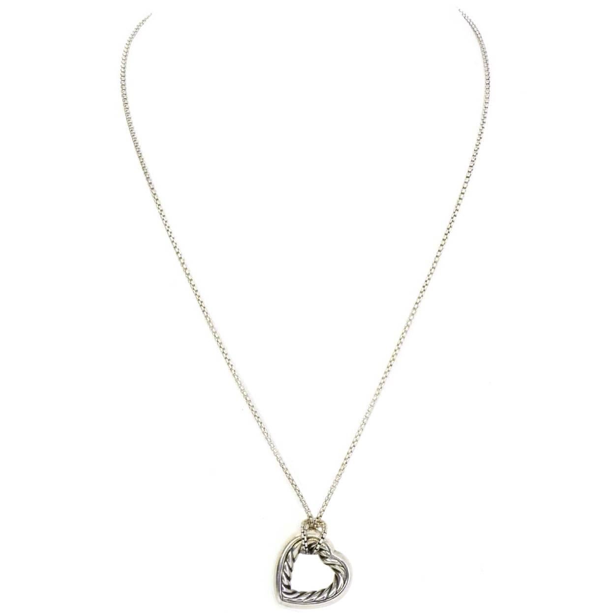 David Yurman Sterling & 18k Gold Sculpted Heart Pendant Necklace