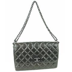 CHANEL Khaki Quilted Boy Bag With Double Chain