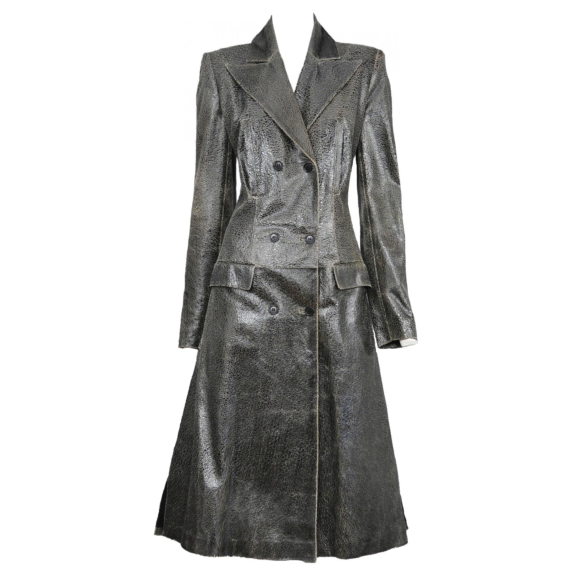 McQueen Overlook Crackled Leather Coat 