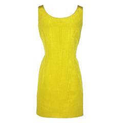 Moschino Cheap & Chic 1990s Yellow Moire Wood Grain Pattern Shift Dress