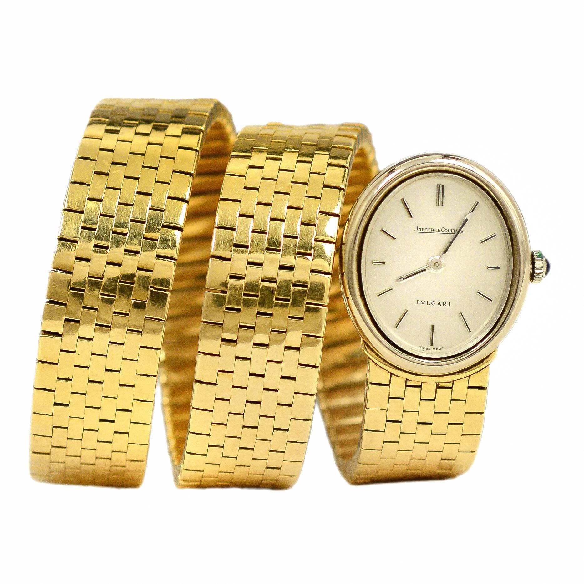 Bulgari Jaeger LeCoultre Lady's Yellow Gold Brick Link Snake Wristwatch