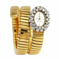 Retro Bulgari Lady's Yellow Gold Diamond Tubogas Snake Wristwatch