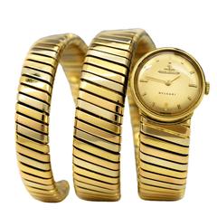 Vintage Bulgari Jaeger LeCoultre Lady's Three Color Gold Tubogas Wristwatch