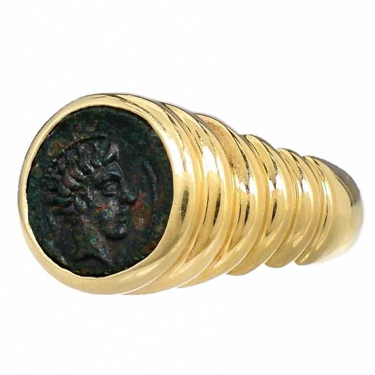 Bulgari Ancient Coin Gold Ring For Sale 