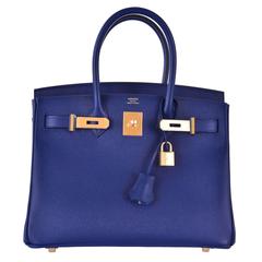 Hermes Birkin Bag 30cm Blue Sapphire with Gold Hardware Epsom JaneFinds
