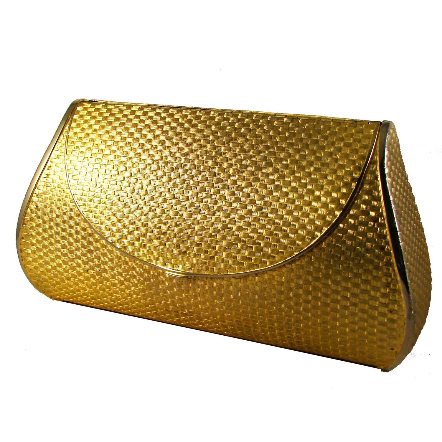 Opulent Harry Rosenfeld Gilt Metal Basket Weave Clutch Evening Bag