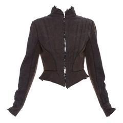 Alexander McQueen Blue Cotton Denim Jacket Brown Geometric Stitching, Circa 2007