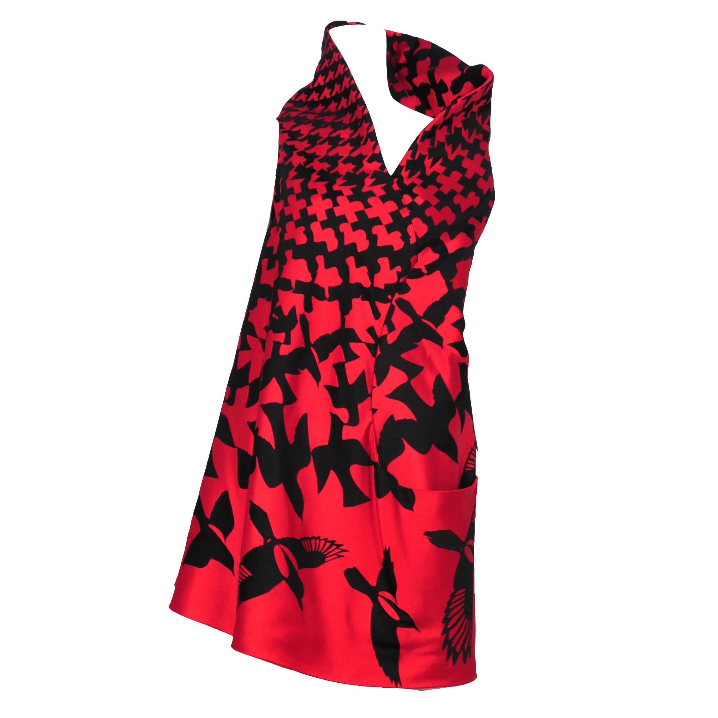 McQueen Red Satin Bird Motif Dress at 1stDibs | red bird dress