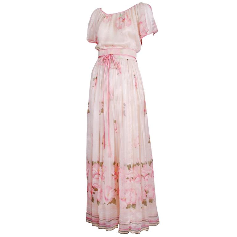 Valentino Haute Couture Floral Print Silk Chiffon Blouse and Skirt