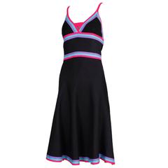 1970's Louis Feraud Black Linen Day Dress w/Stripes