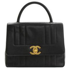 Chanel Black Vertical Quilted Caviar Leather Vintage Timeless Kelly