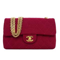 Chanel Burgundy Jersey Double Flap 9" Small Classic Bag GHW