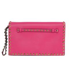 Valentino Hot Pink Leather Rockstud Flap Wristlet Clutch Bag SHW rt. $1, 695