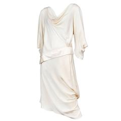 McQueen Ivory Drop Waist Satin Dress 