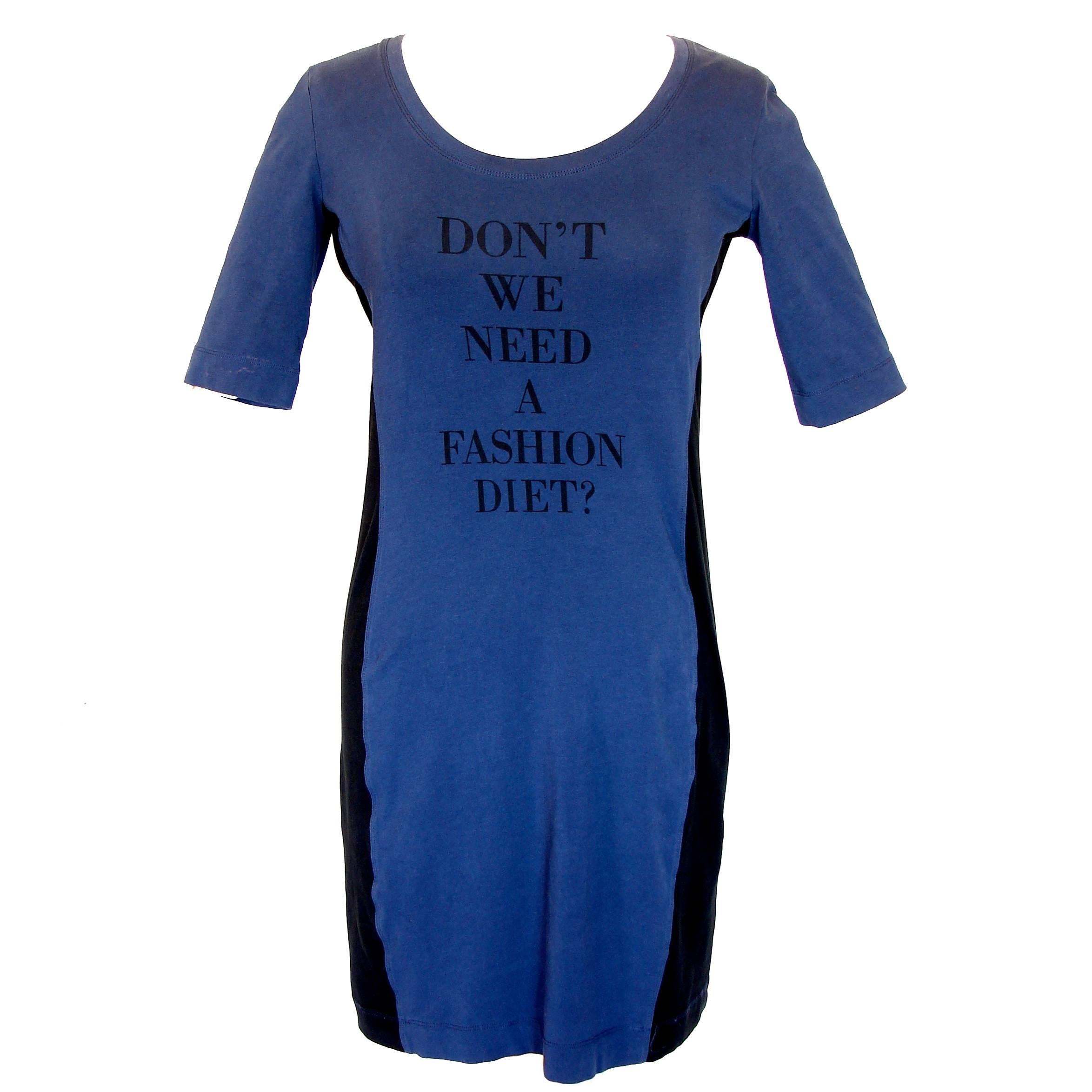 Moschino Don't We Need A Fashion Diet Blue + Black Illusion Dress Size 8 1980s