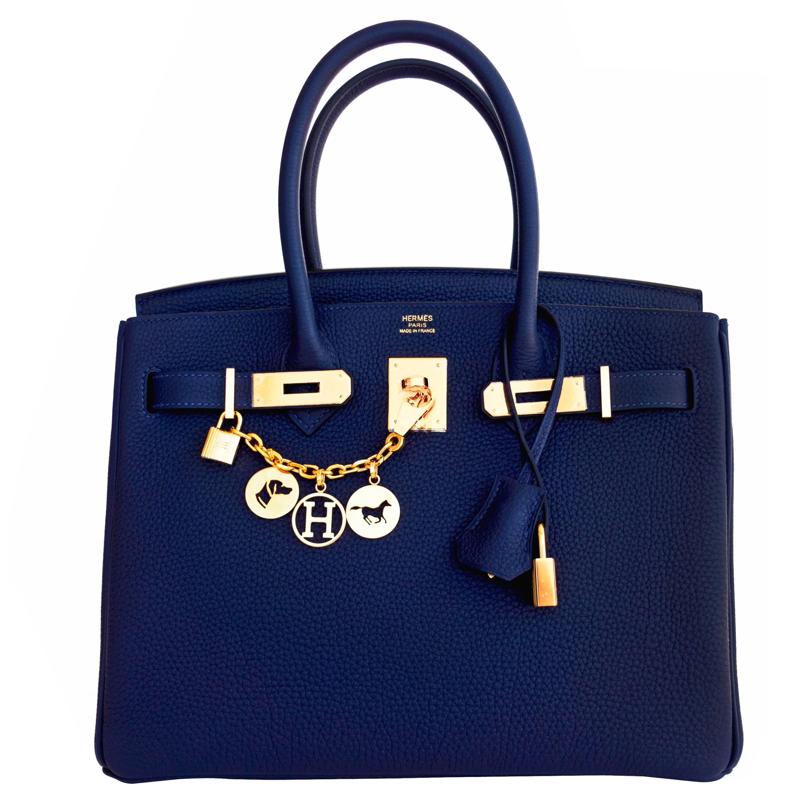 Hermes Navy Blue Nuit Togo 30cm Birkin Gold Hardware Bleu Nuit Jewel-Toned Navy