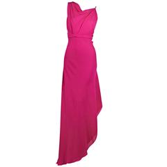 Hot Pink Juan Carlos Obando Asymmetrical Silk Gown