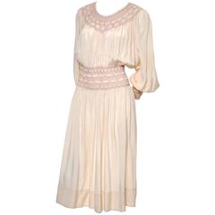 1920s Bohemian Silk Embroidered Vintage Dress Smock Pleating Peasant 