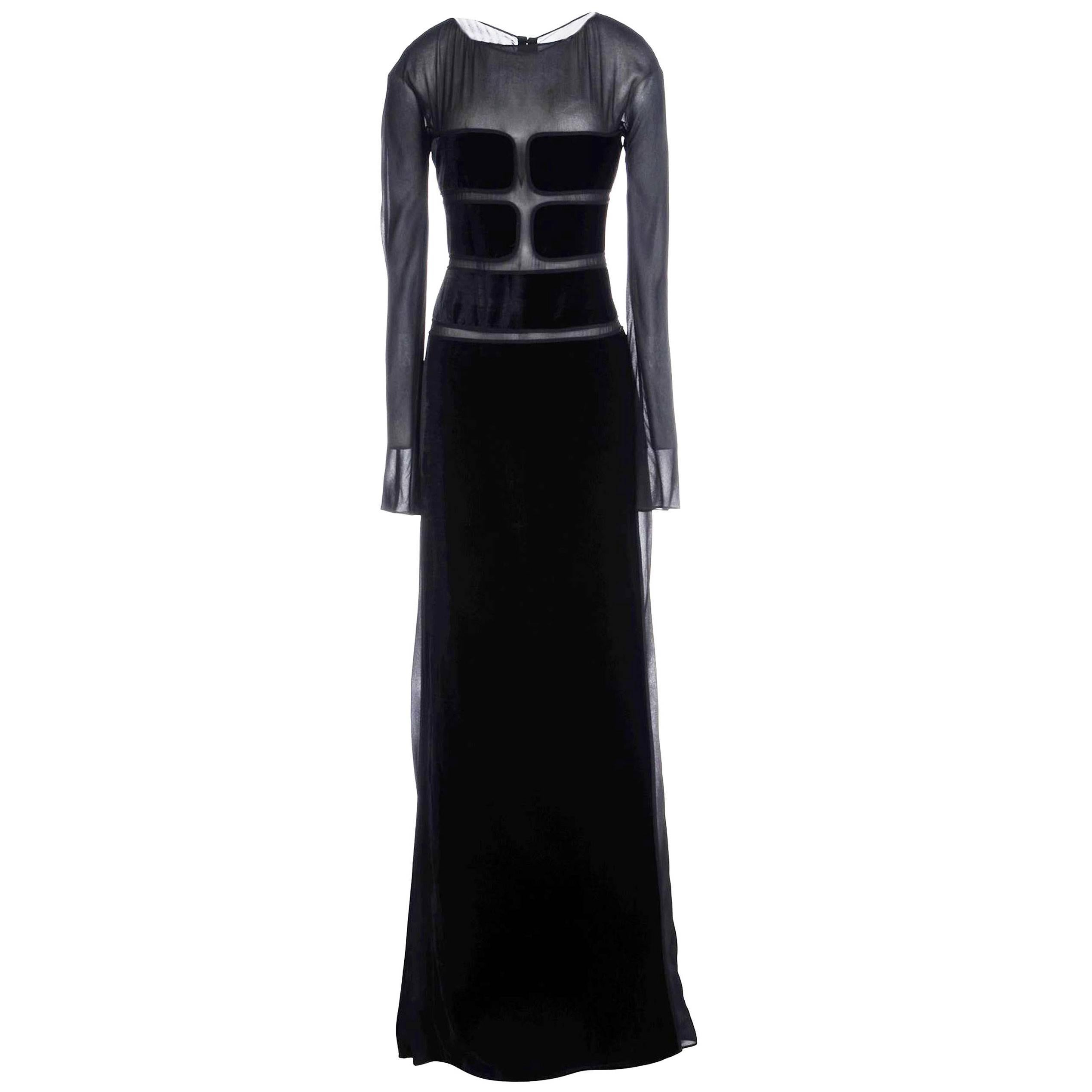 New Tom Ford Campaign Black Velvet Sheer Cutout Gown It.42 - US 6
