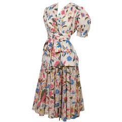 YSL 1970s Vintage 2pc Dress Floral Skirt Top Russian Peasant Yves Saint Laurent 12