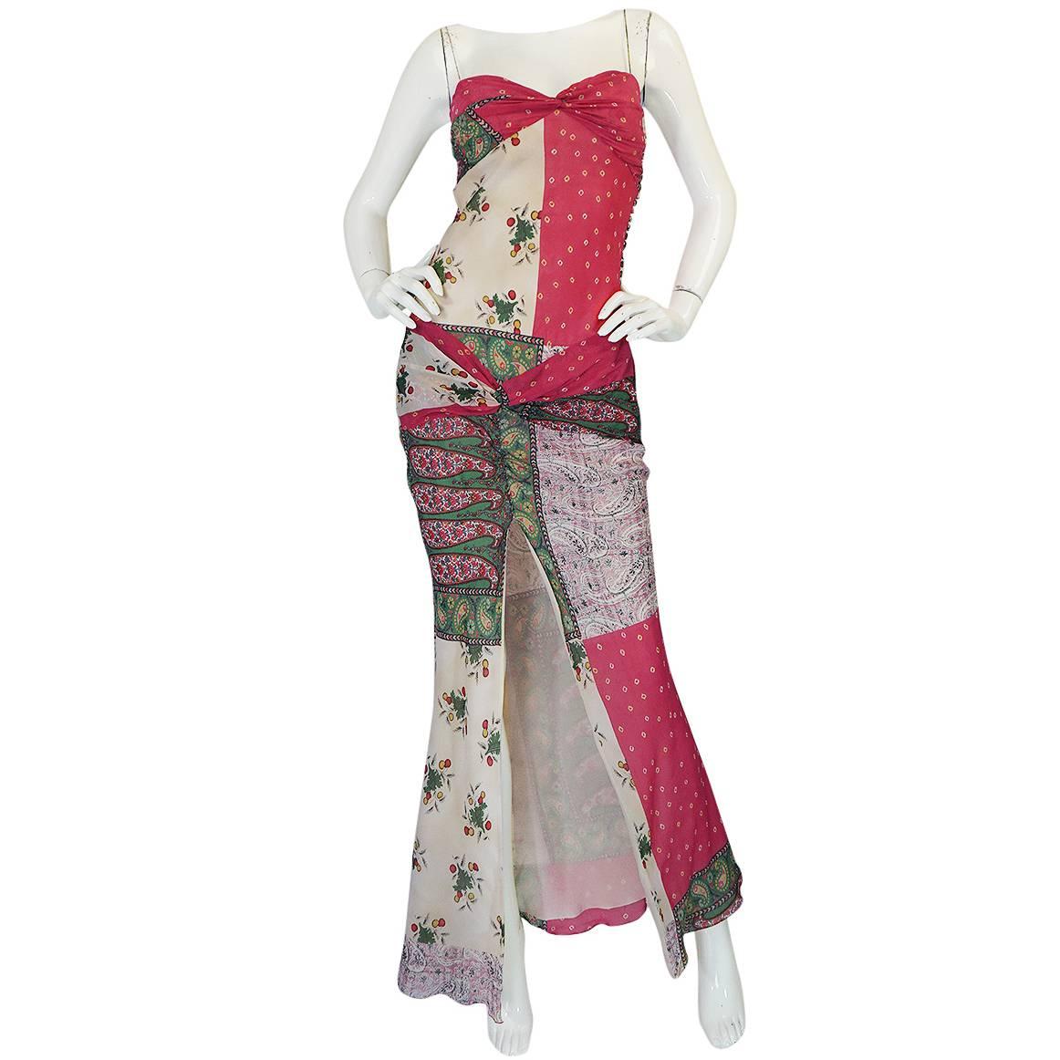 1990s Galliano for Christian Dior Pink Silk "Patchwork" Dress