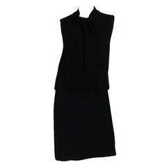 1960s Black Wool Crepe Norman Norell Shell & Dress 7