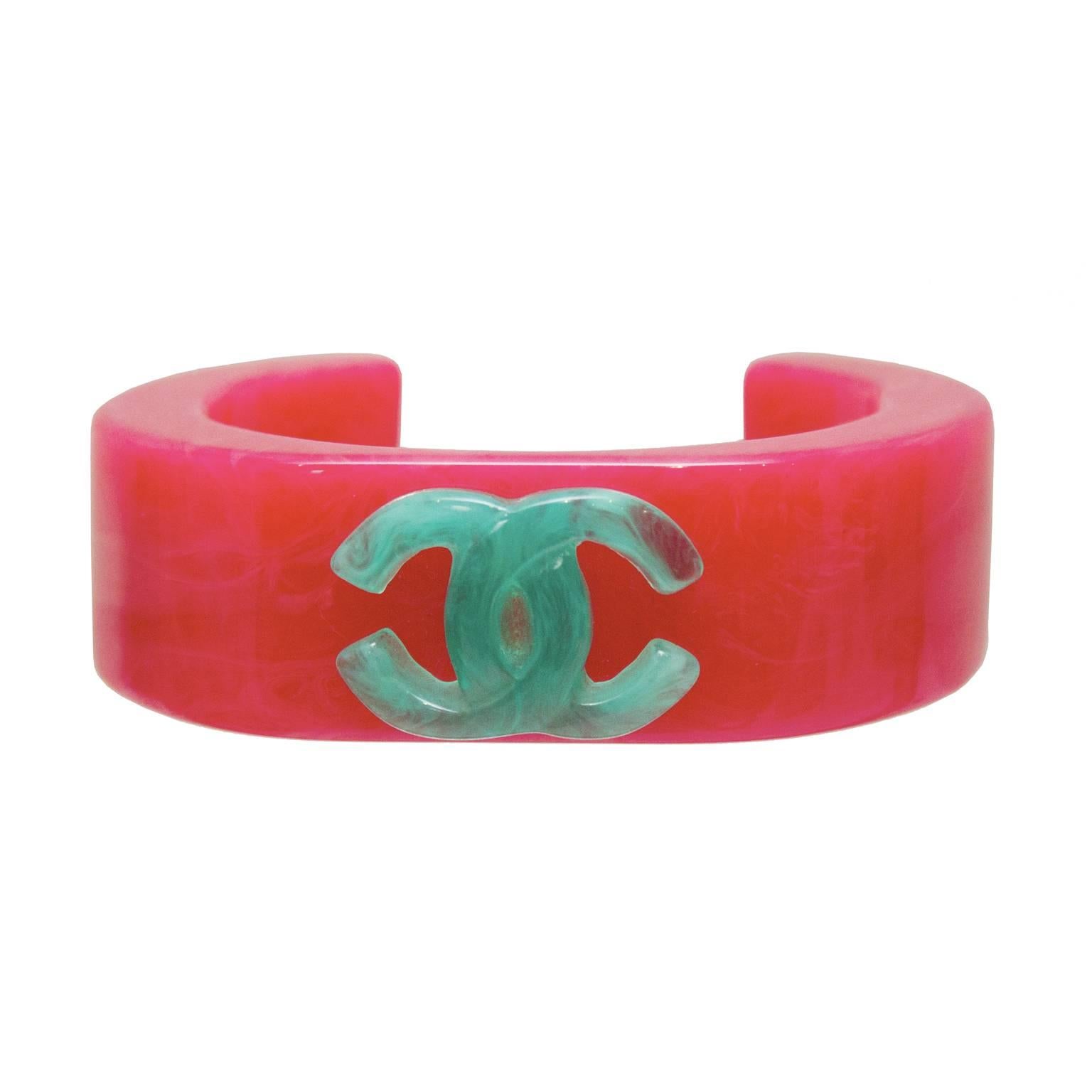 2004 Chanel Pink and Green Resin Cuff