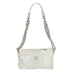 Silver & White MCM Snakeskin Shoulder Bag