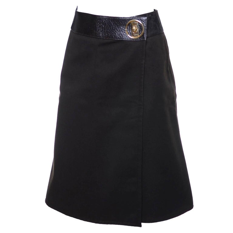1970s Vintage Celine Skirt Paris Brown With Leather Trim and Gold ...