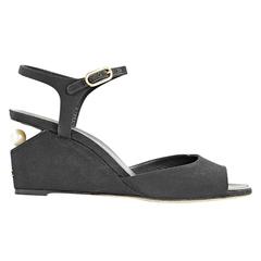 Black Chanel Cutout Wedge Sandals