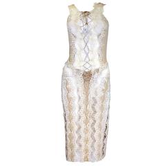 1990s Gianfranco Ferre Nude Silk Jersey Illusion Dress with Sequined Lace
