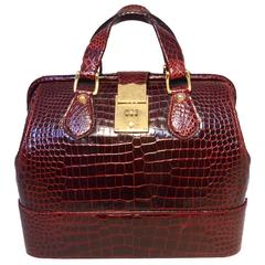 Rare Vintage GUCCI Dark Red Alligator XL Doctor Bag Tote