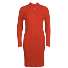 Vintage 1980's 2nd Gen Courreges Neon Red Knit Sweater Dress