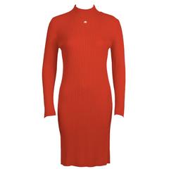 1980's 2nd Gen Courreges Neon Red Knit Sweater Dress 4