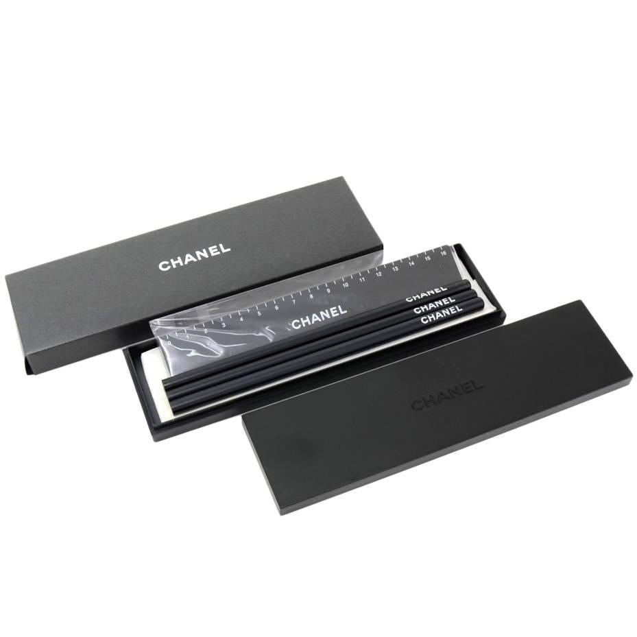 Chanel Black Pencils And Ruler Set Case