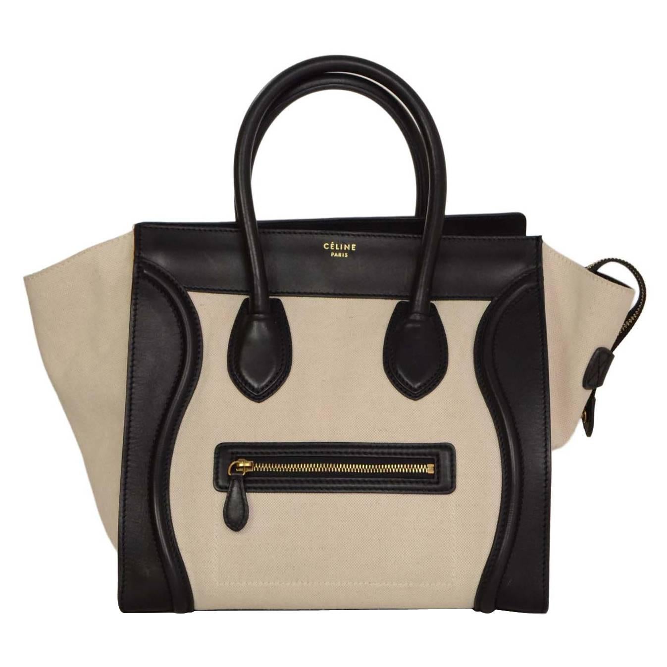 Celine Ivory & Black Canvas/Leather Mini Luggage Tote Bag GHW