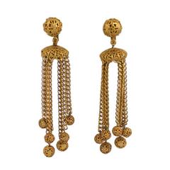 Retro Miriam Haskell Filigree Ball Long Runway Earrings