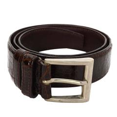 Prada Brown Crocodile Belt w. Silvertone Buckle sz 75