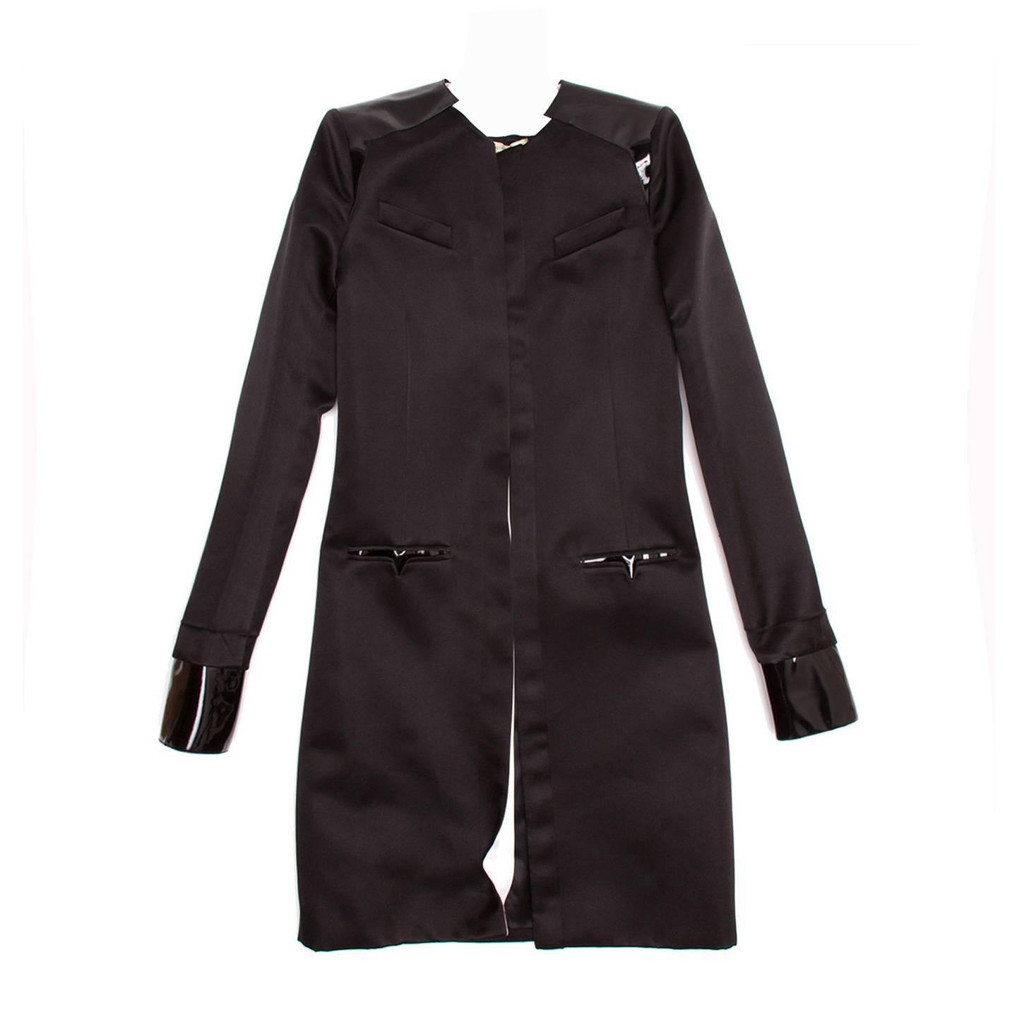 Balenciaga Black Silk & Leather Coat For Sale