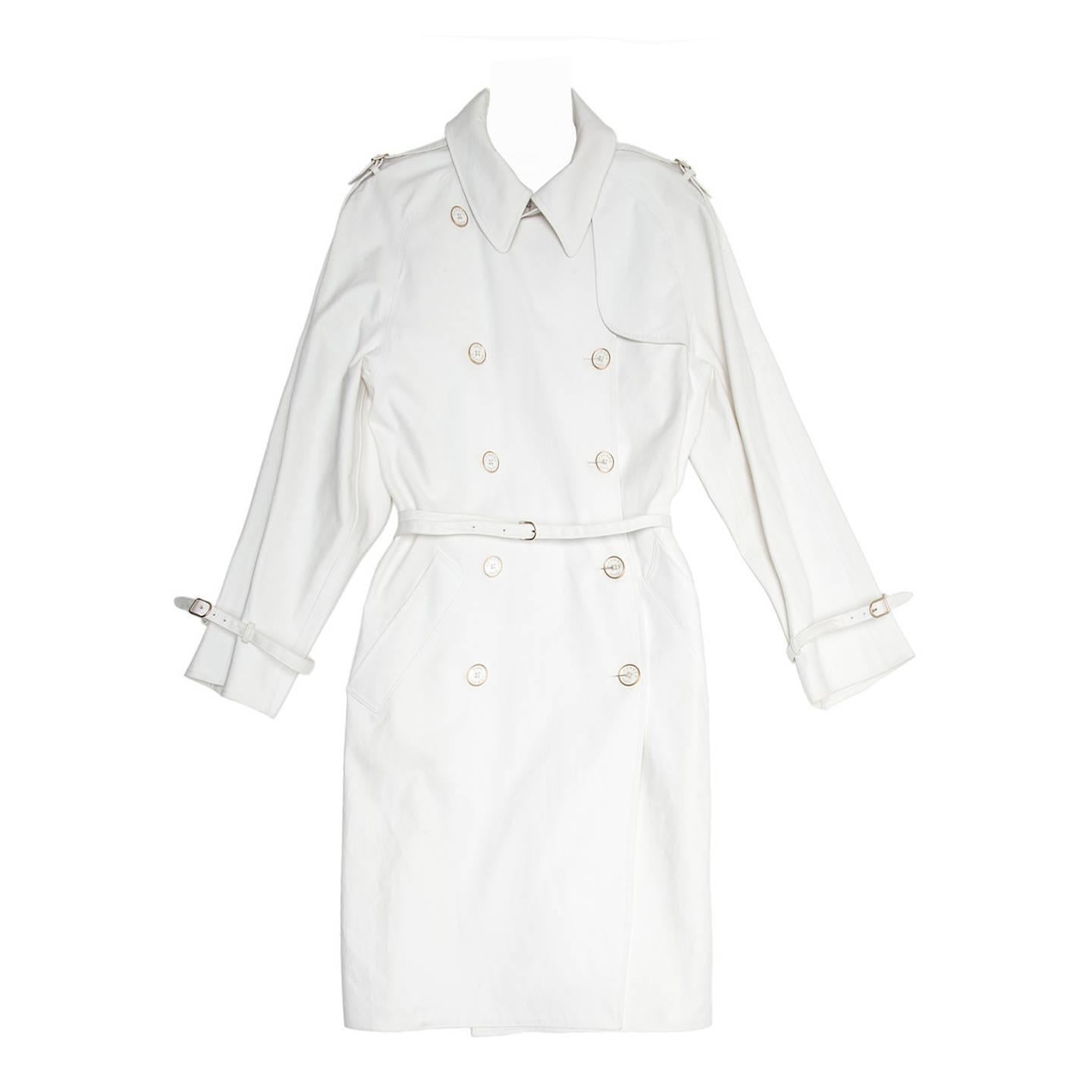 Hermès White Double Breasted Trench Coat For Sale