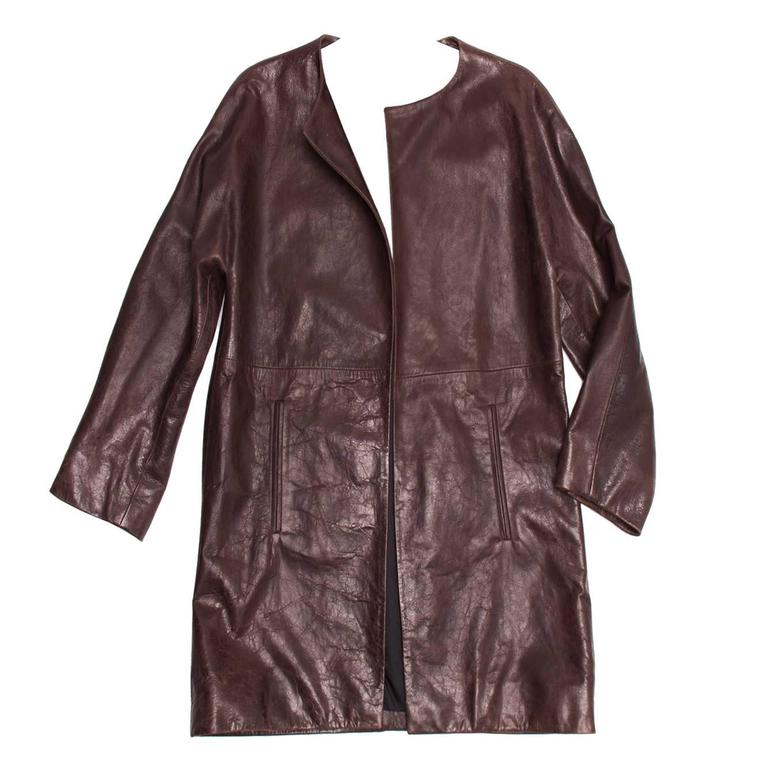 Balenciaga Brown Leather Collarless Coat For Sale at 1stDibs ...