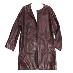 Balenciaga Brown Leather Collarless Coat 12