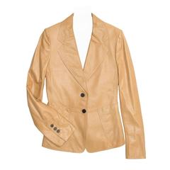 Yves Saint Laurent Tan Kangaroo Leather Fitted Blazer