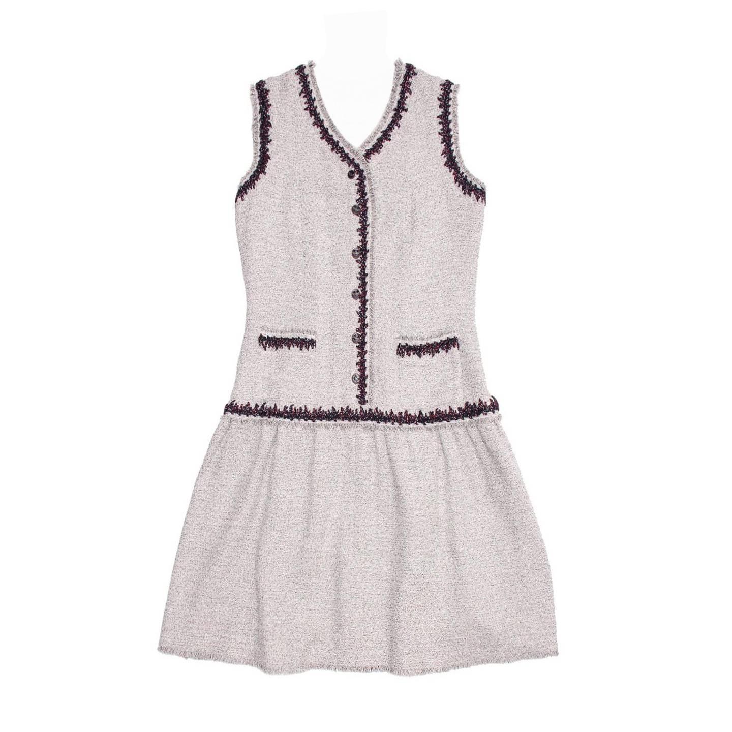 Chanel Silver & Burgundy Drop Waisted Sleeveless Dress For Sale